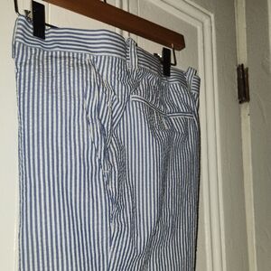 Blue and White Striped Seersucker Pants